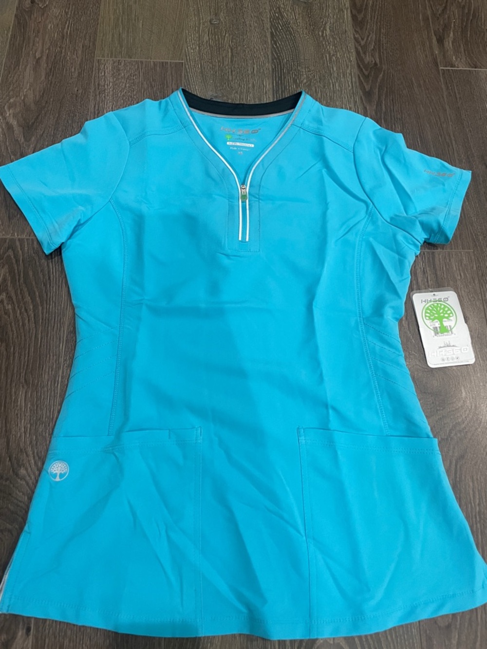 healing hands Turquoise Zip-Front Scrub Top